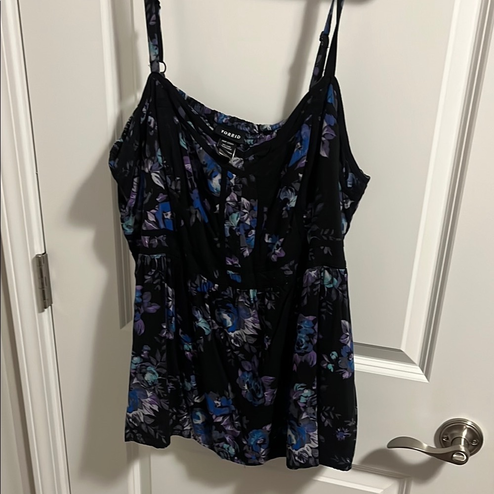 Torrid Black and Blue Ruched Camisole Top